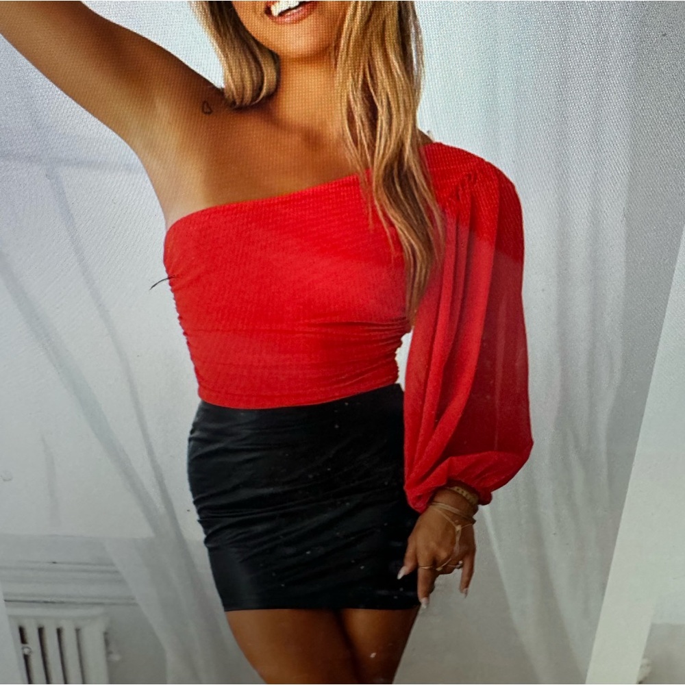 Hello Molly New W Tags Size XS Red One Sleeved Bodysuit